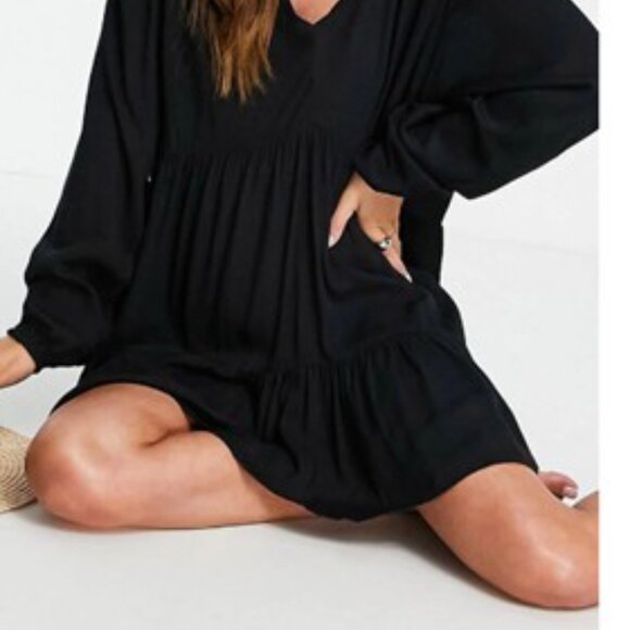 Primark Black V-Neck tiered smock Tunic dress size 14 - Picture 11 of 12